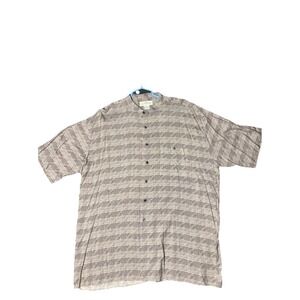 Vintage Natural Issue Shirt Men's XL  Plaid Band Collar Short Sleeve Button-Up